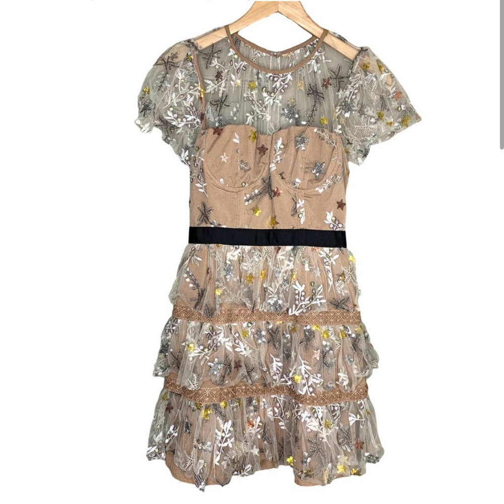 Self-Portrait Star Mesh Corset Tiered
Nude Cocktail Dress Size 0
